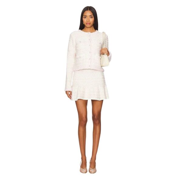 NWT LOVESHACKFANCY Velman Vanilla Blush Boucle Knit Mini Skirt - Picture 2 of 9